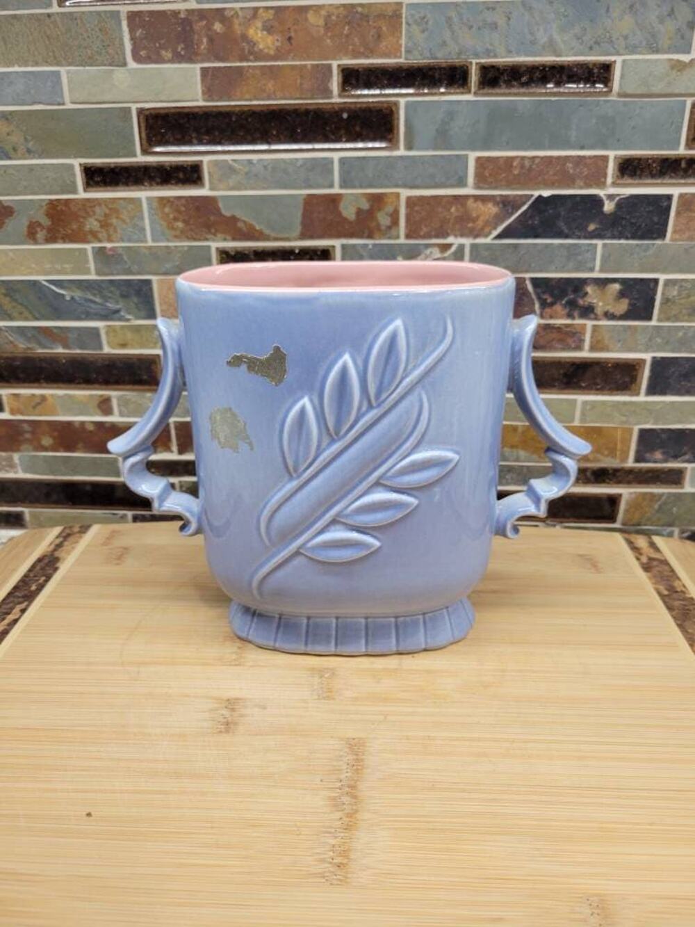 Vintage Red Wing Pottery 1174 Vase Blue Pink MCM Hairlines/chip